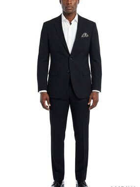 Black Textured Knit Notch Lapel Cuffed Bottoms 2 Piece Men's Suit